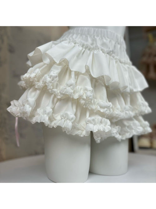 Cream White Ruffle Trim Balletcore Skirt | High Waist A-Line Tulle Pleated Skirt for Women, Cottagecore Puffy Layered Mini Skirt, Petite Flowy Going Out Outfit for Vacation Party