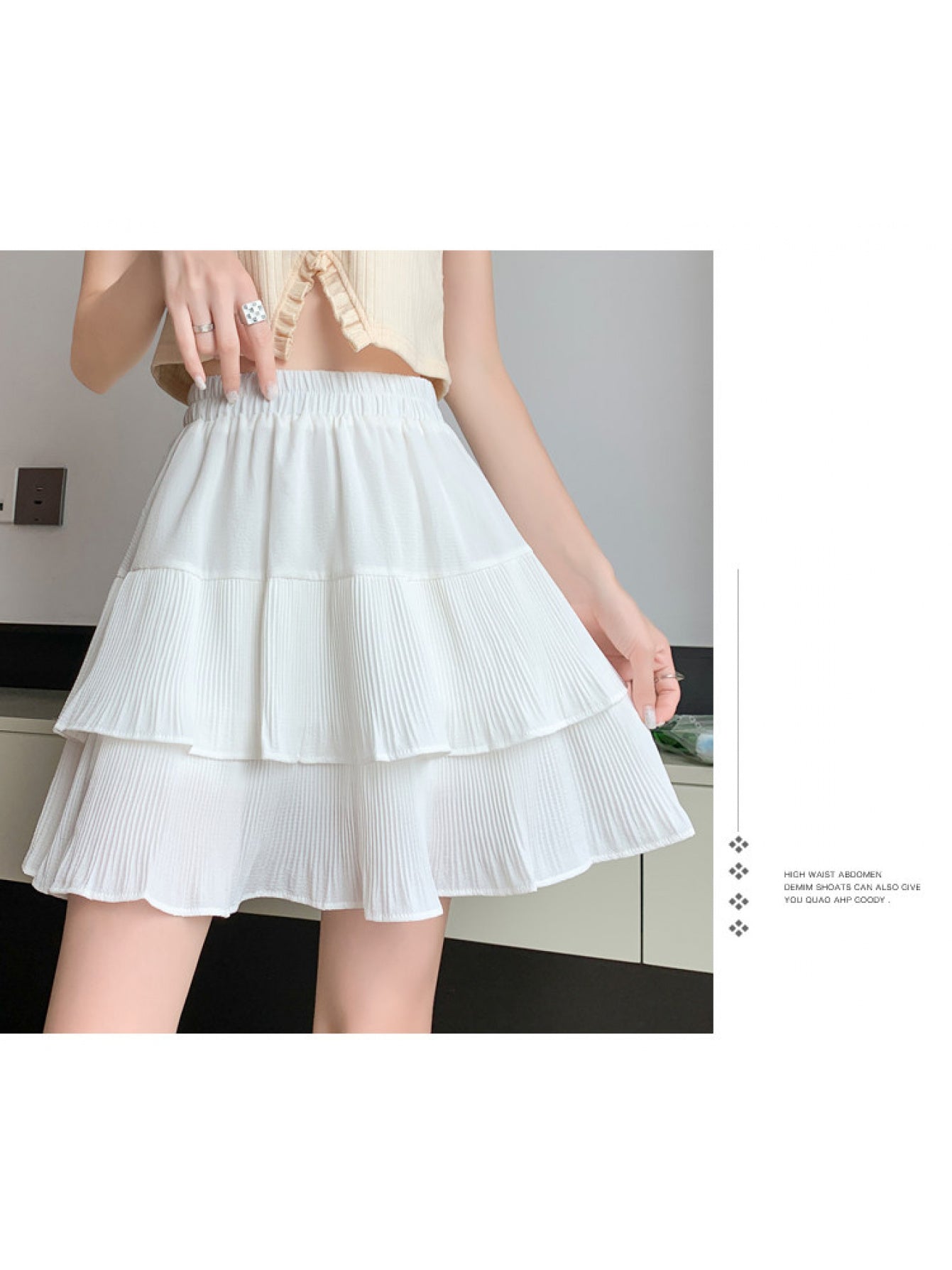 Women's High Waisted Tiered Cake Skirt, White Pleated Chiffon Mini Skirt with Ruffles, Sweet A-Line Skater Skirt for Summer, Party, Casual Wear, Fairycore Style