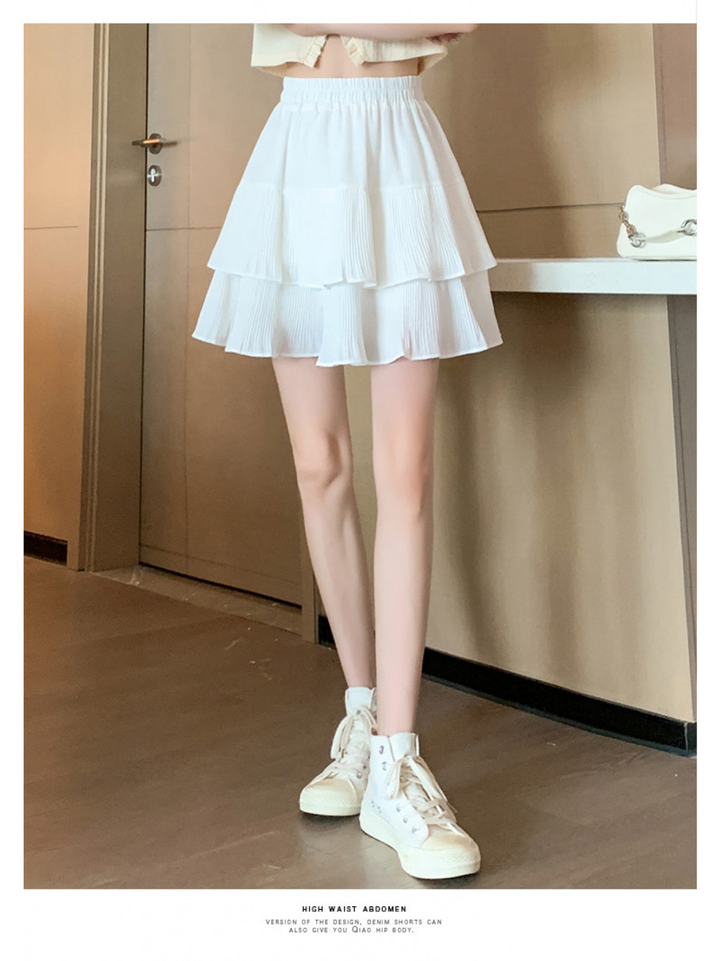 Women's High Waisted Tiered Cake Skirt, White Pleated Chiffon Mini Skirt with Ruffles, Sweet A-Line Skater Skirt for Summer, Party, Casual Wear, Fairycore Style